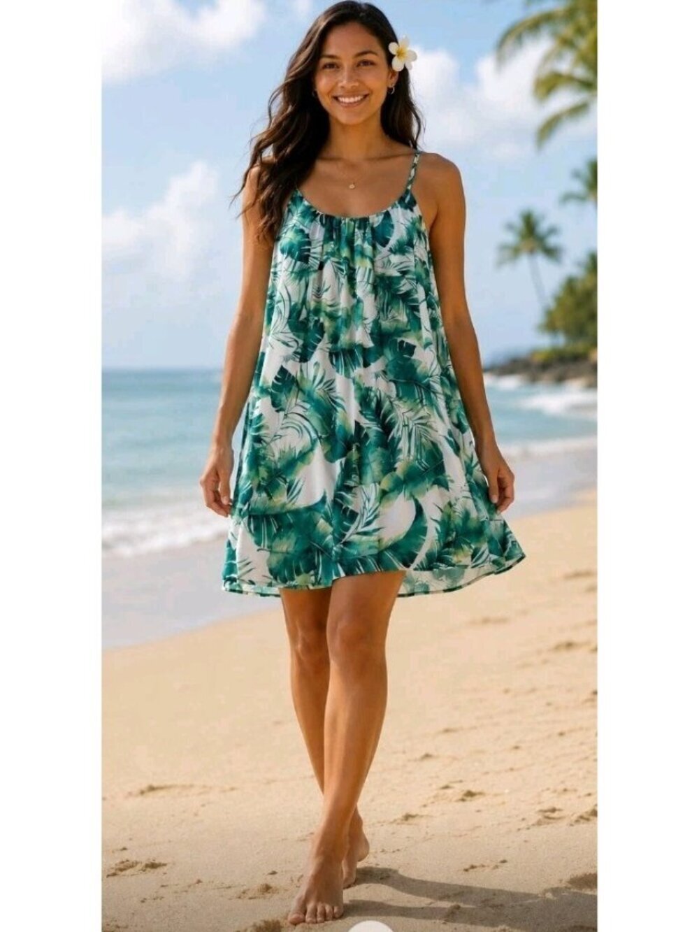 Aura Midi Dress Palm Print Resort Beach Summer Lined Size Small